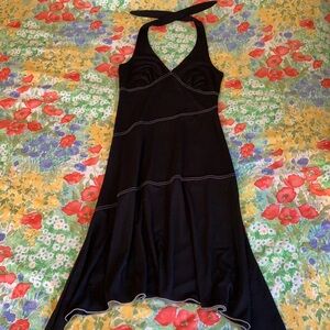 zinc Black Halter Dress w/ White Thread Detail AS IS